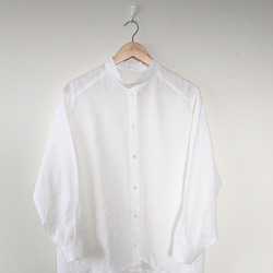 【新色】スタンドカラー　リネンシャツ(やや薄)　ホワイ　シンプル　春夏　麻　1枚でキマる 8枚目の画像