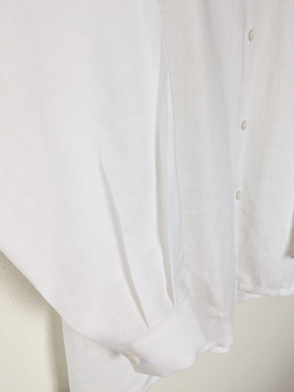 【新色】スタンドカラー　リネンシャツ(やや薄)　ホワイ　シンプル　春夏　麻　1枚でキマる 12枚目の画像