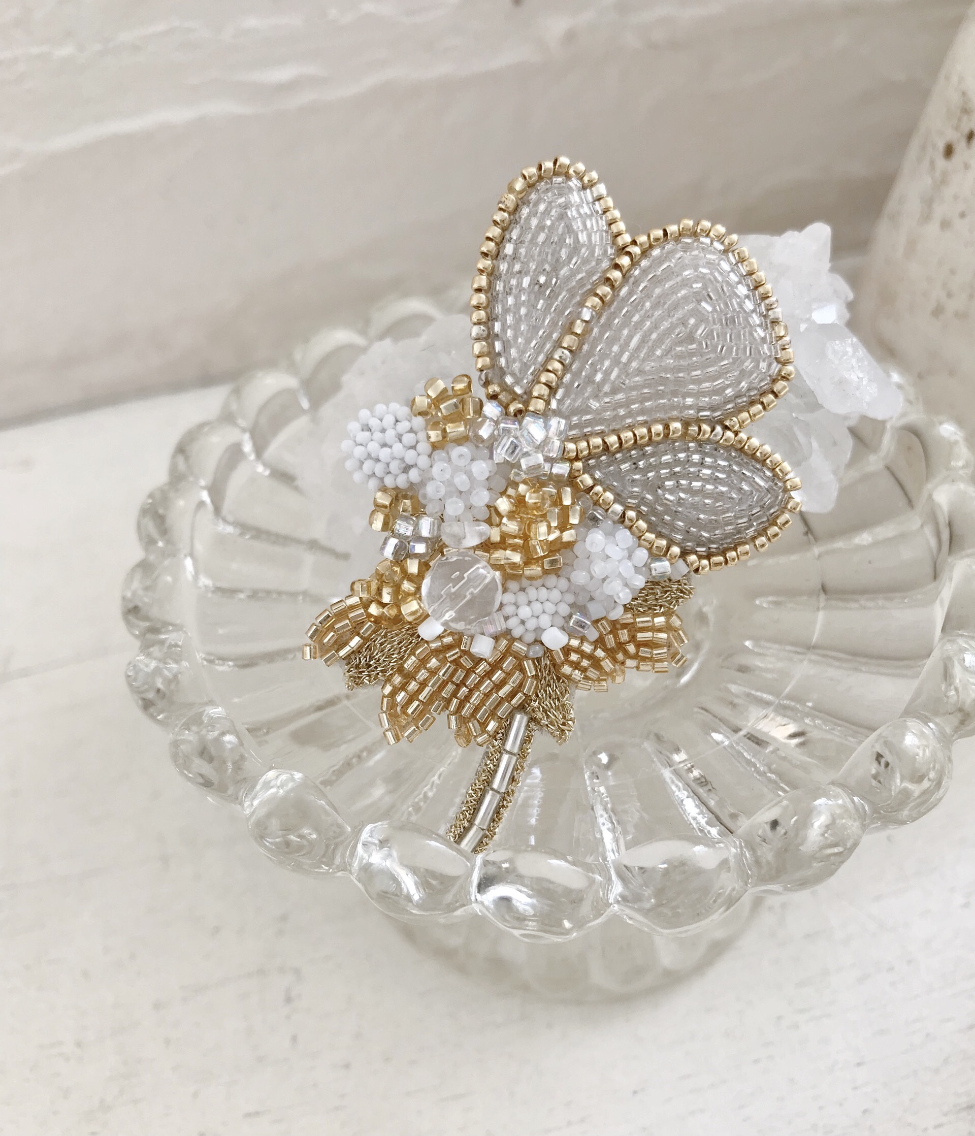 【kaesa】オートクチュール刺繍　トゥシューズ・四つ葉シルバーブローチ 【kaesa】オートクチュール刺繍　トゥシューズ・四つ葉シルバーブローチ