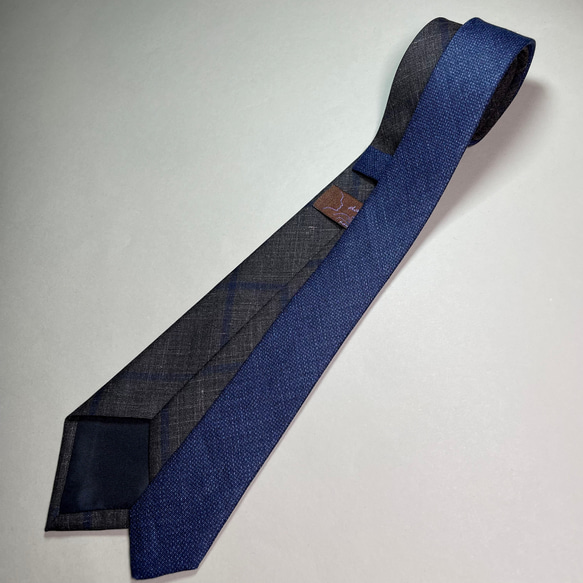 【受注製作】バイカラー　チェック　ブルー　プレゼント　ギフト【別途】名入れ　メッセージ　イニシャル　刺繍　ネクタイ 別途 刺繍オーダー