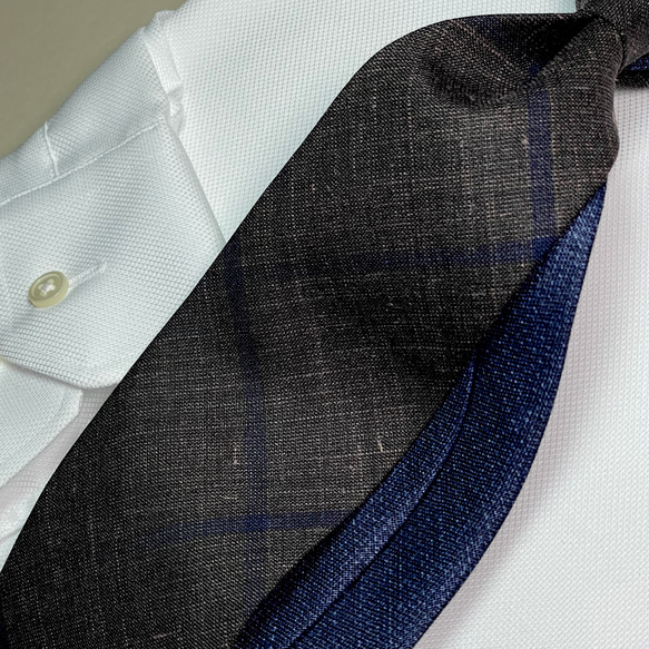 【受注製作】バイカラー　チェック　ブルー　プレゼント　ギフト【別途】名入れ　メッセージ　イニシャル　刺繍　ネクタイ 別途 刺繍オーダー