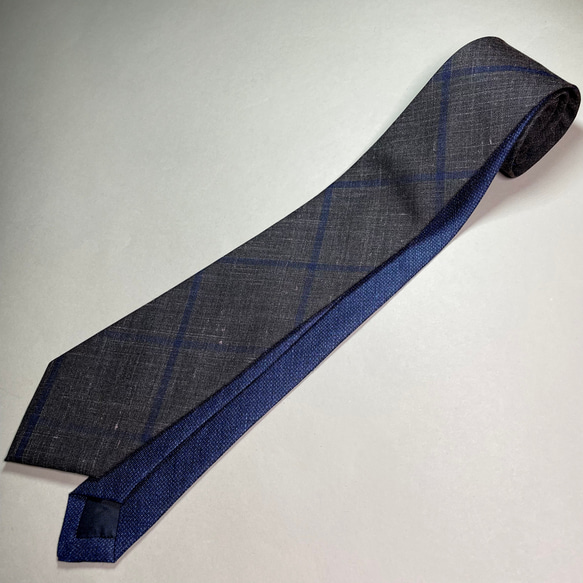 【受注製作】バイカラー　チェック　ブルー　プレゼント　ギフト【別途】名入れ　メッセージ　イニシャル　刺繍　ネクタイ 別途 刺繍オーダー