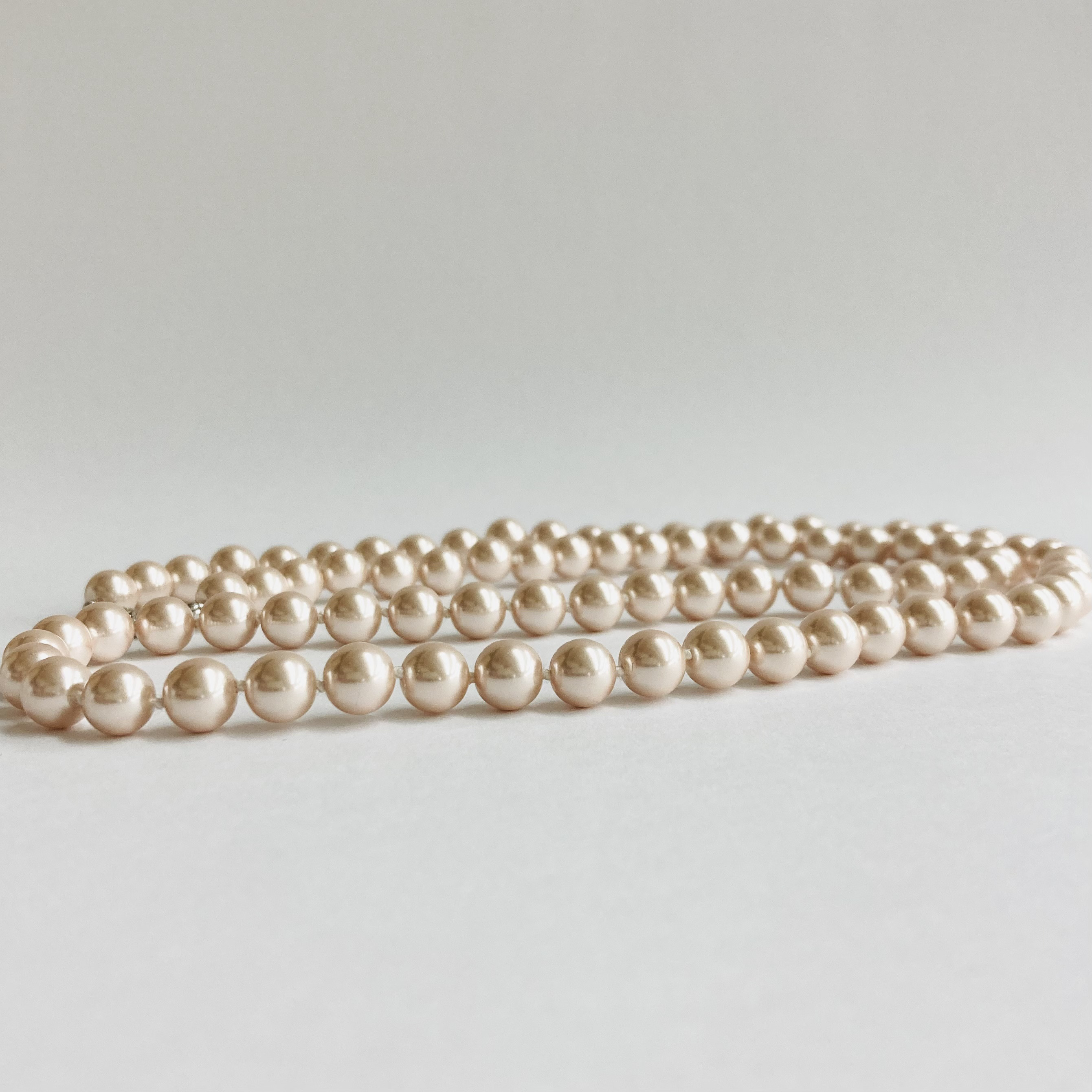 ガラスパールオールノットオペラネックレス/8mm約76cm/ペールピンク/made in japan