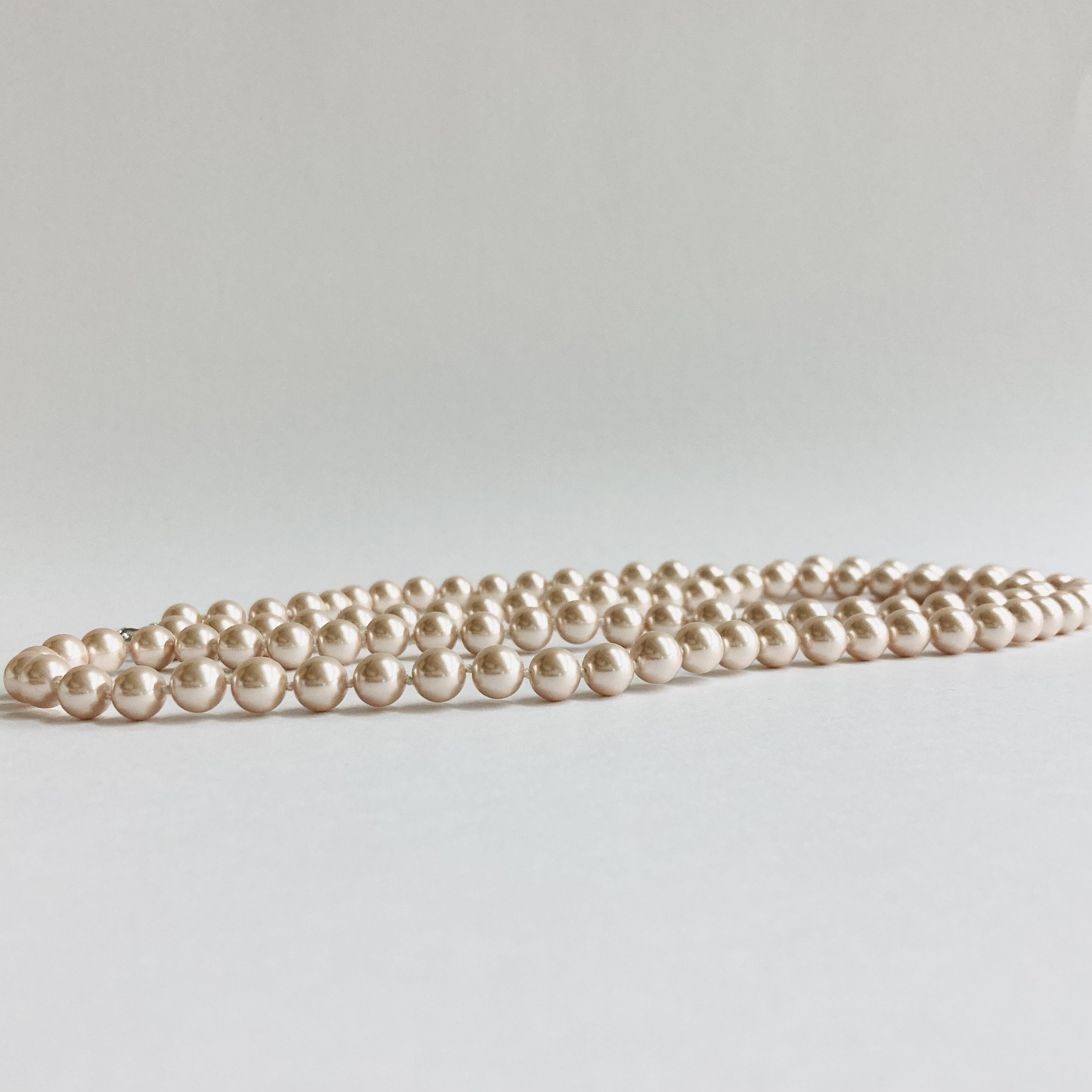 ガラスパールオールノットロングネックレス/8mm約92cm/ペールピンク/made in japan