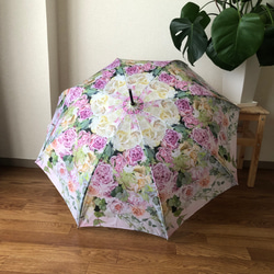 雨に濡れない大きめサイズ　和薔薇とツマキチョウの雨傘A 15枚目の画像