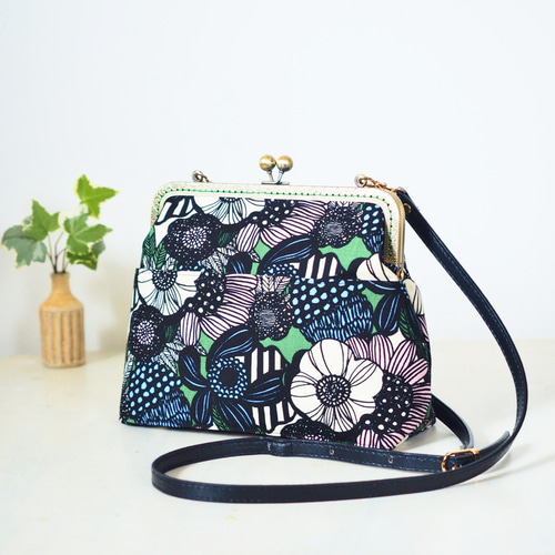 北欧ボタニカルフラワーがま口バッグ/がま口バック/がま口ショルダー