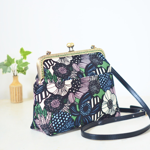 北欧ボタニカルフラワーがま口バッグ/がま口バック/がま口ショルダー