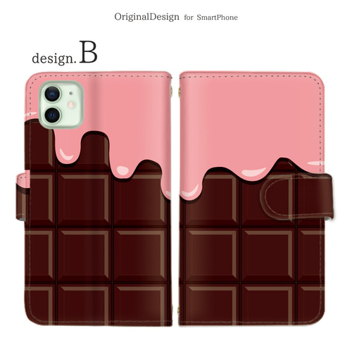 Lサイズ：革のチョコ手帳型スマホケース スイート（金の包み紙