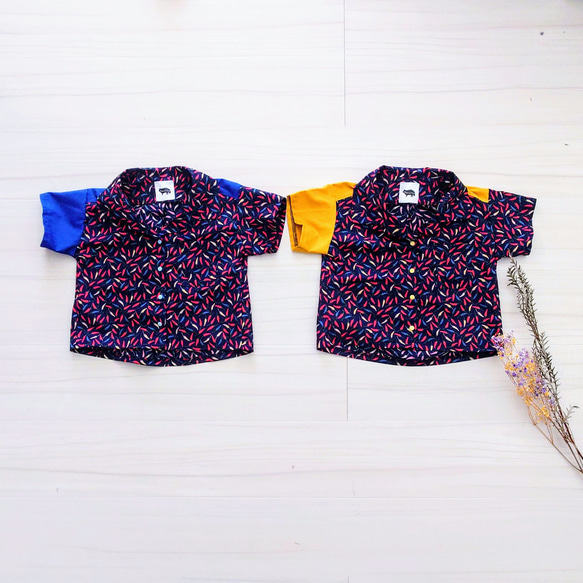 子供服 カラーシャツ (90cm~140cm) ブルー お揃い おそろい リンクコーデ 兄弟 姉妹 シャツ 襟付き 6枚目の画像