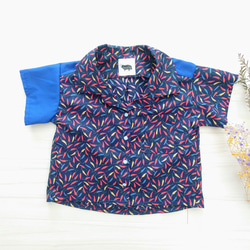 子供服 カラーシャツ (90cm~140cm) ブルー お揃い おそろい リンクコーデ 兄弟 姉妹 シャツ 襟付き 1枚目の画像