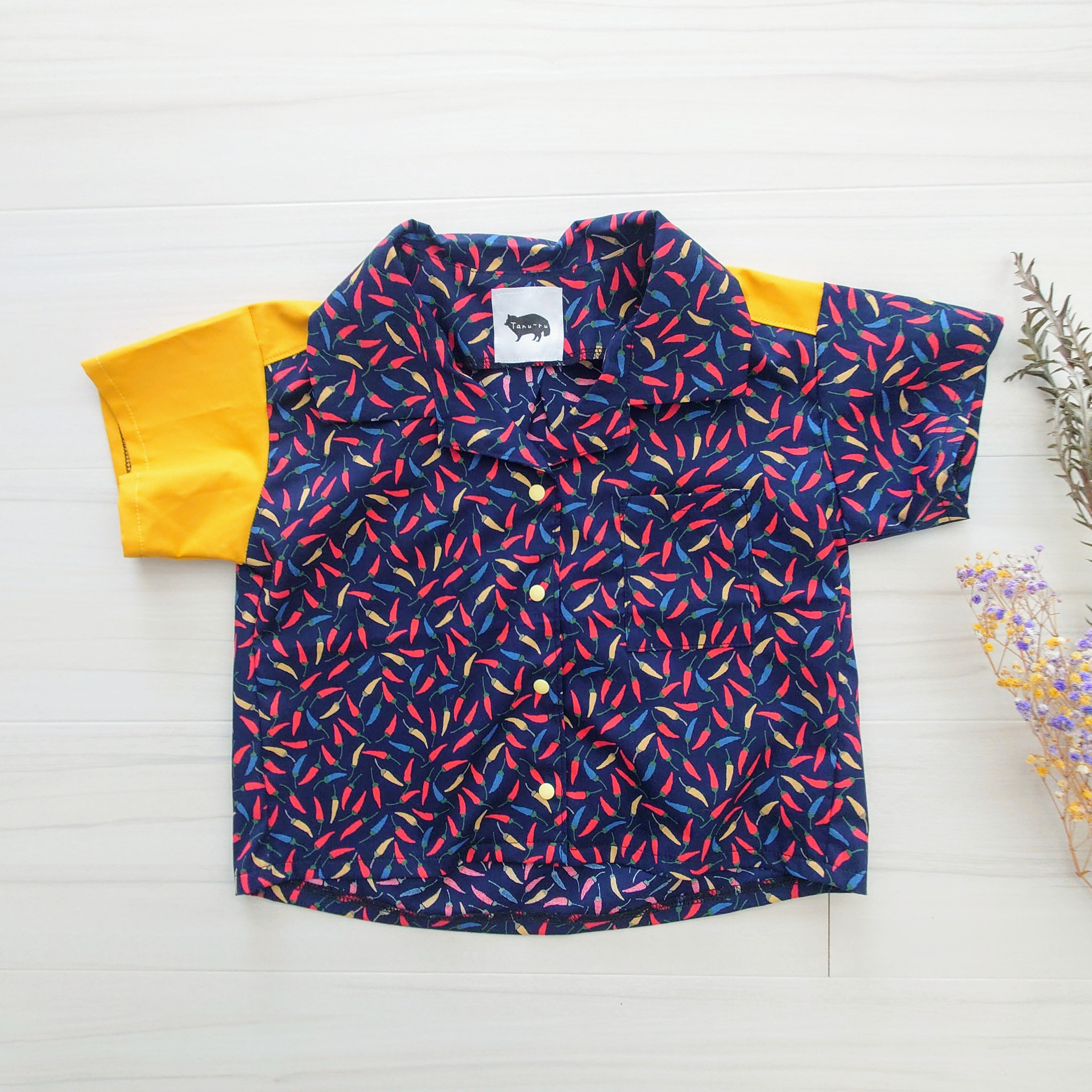 子供服 カラーシャツ (90cm~140cm) イエロー お揃い おそろい リンクコーデ 兄弟 姉妹 シャツ 襟付き