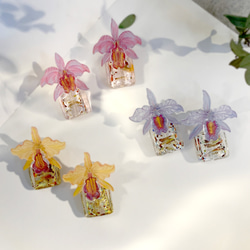 耳環 嘉德麗雅蘭 樹脂 琉璃 蘭花 銀飾 禮物 禮盒 耳夾 手工 第11張的照片