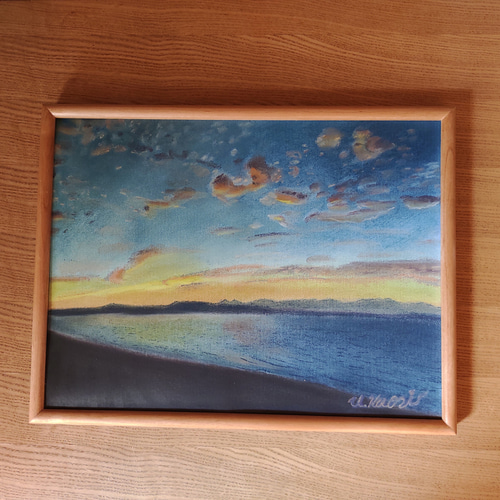 夕陽に輝く海 パステル画 原画 原画 パステル画 海 夕空 絵画 daidaraken 通販 17530103