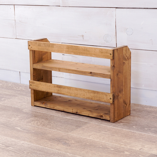 ④木のスパイスラック 2段 奥行130【受注】 棚・シェルフ・ラック