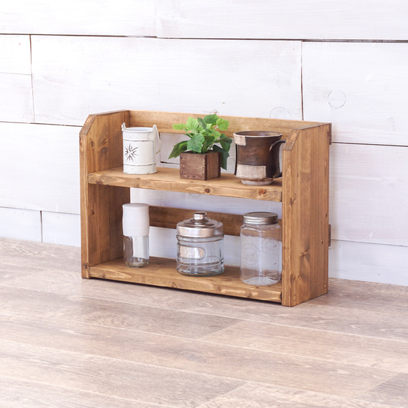 ④木のスパイスラック 2段 奥行130【受注】 棚・シェルフ・ラック