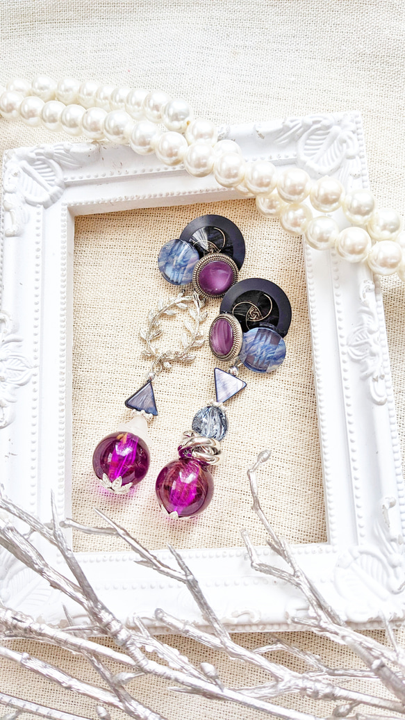 シェル♡パープル♡アシメピアス （アシメピアスの人気通販 | minne 