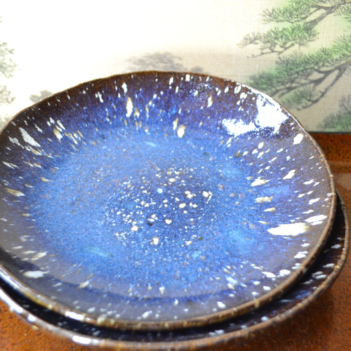 再入荷！】中皿2枚セット (星空の白天目)天の川 お皿 ペア ☆萩焼き