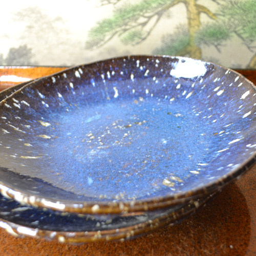 再入荷！】中皿2枚セット (星空の白天目)天の川 お皿 ペア ☆萩焼き