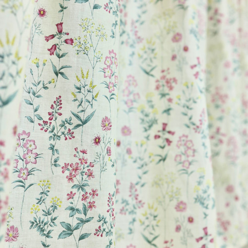 カフェカーテン ピンクの花柄が爽やかなふんわり小窓カーテン