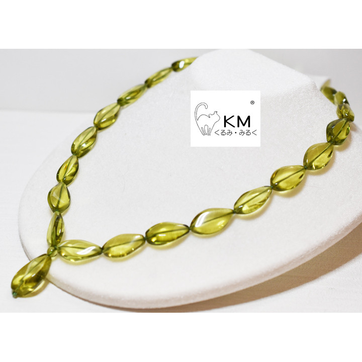 Жソ付 リトアニア産天然グリーンアンバードロップカット 琥珀 49.2㎝