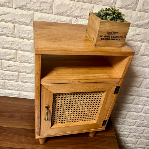 【ラタンキャビネット】サイドテーブルを兼ねたおしゃれなアイテム⁂ かごめ編みシリーズ第1弾】サイドテーブル ミニキャビネット ラタン製