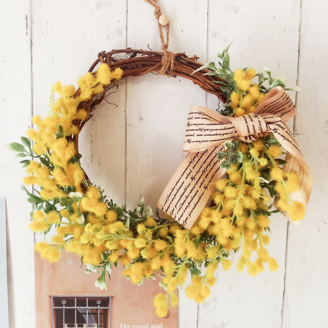 ナチュラルリース春リースミモザリース