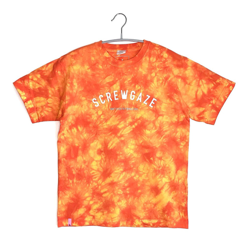 タイダイ柄】シンプルロゴプリント Tシャツ オレンジ 6.2oz 綿