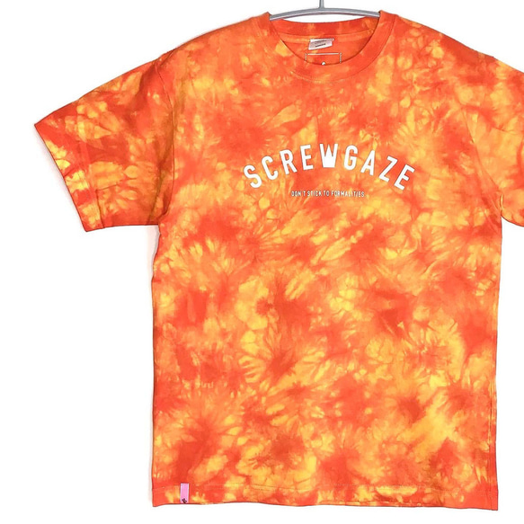 オレンジ タイダイ柄 半袖Tシャツ タイダイ柄】シンプルロゴプリント Tシャツ オレンジ 6.2oz 綿100