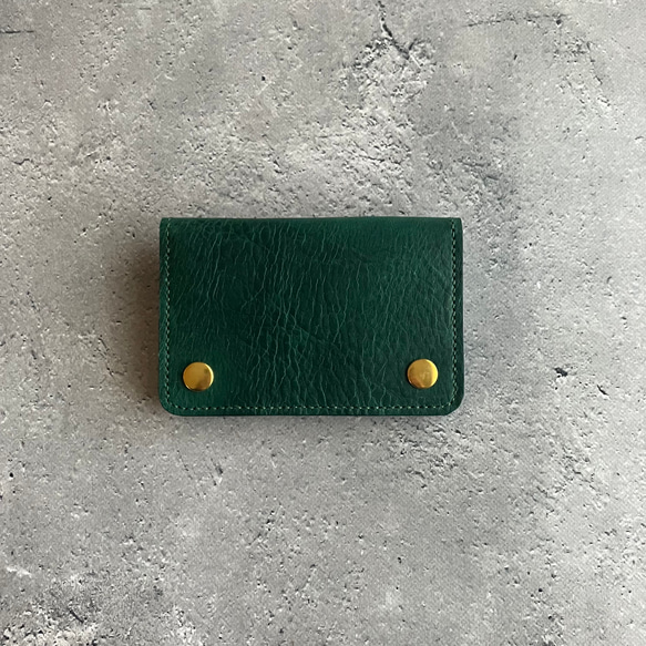 小さい財布　オイルレザー　ダークグリーン　メンズ　ミニウォレット 1枚目の画像
