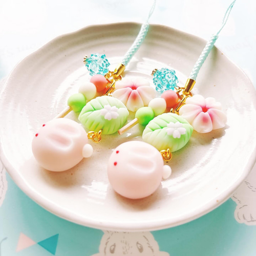 和菓子 キーホルダー うさぎ 桜大福 練り切り フェイクスイーツ