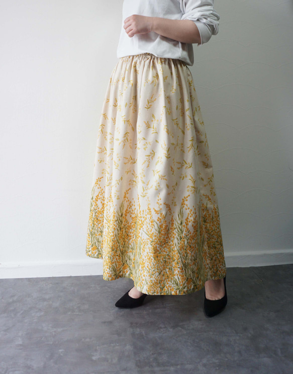綿麻ミモザナチュラルロングスカート 2枚目の画像
