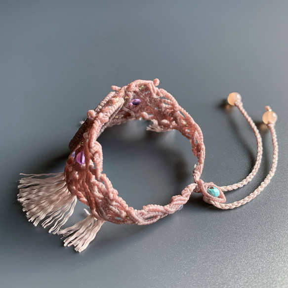 ターコイズのカフス飾り風ブレスレット / hanging bracelet / Tibetan turquoise 9枚目の画像