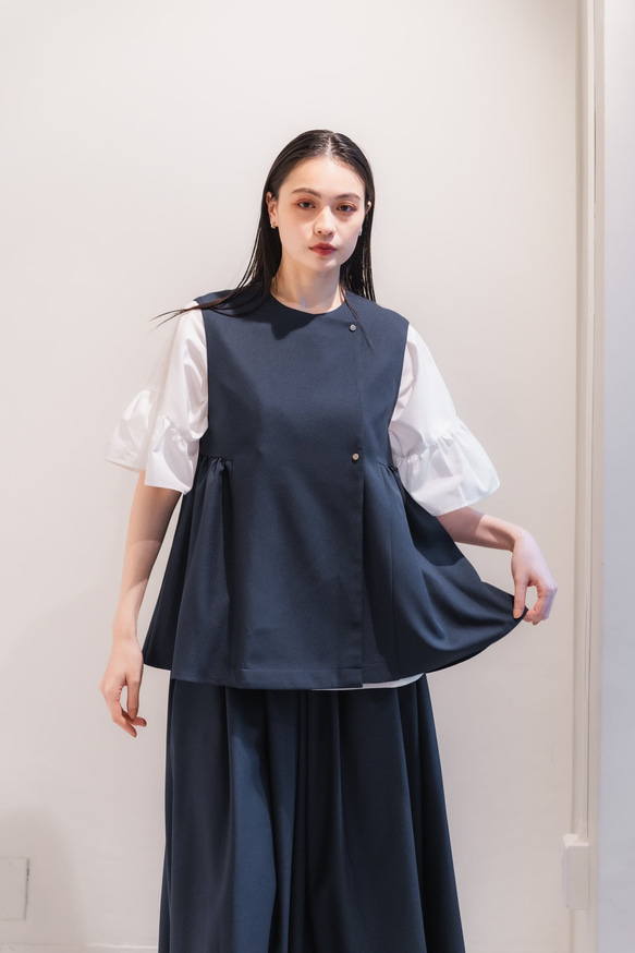 Sarasara vest　ネイビー　sai　日本製　ストレスフリー　体型カバー　ベスト　フリーサイズ　即納 8枚目の画像