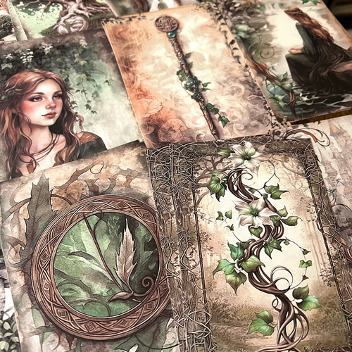 ファンタジーなコラージュペーパー(魔法森林)30枚【mc】 その他素材