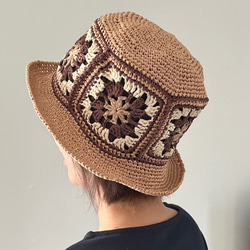 夏の帽子　モチーフ編みつなぎのカンカン帽　母の日 1枚目の画像