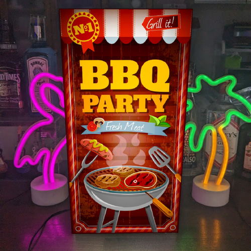 BBQ バーベキュー 焼肉 アウトドア レトロ 看板 置物 雑貨 ライトBOX