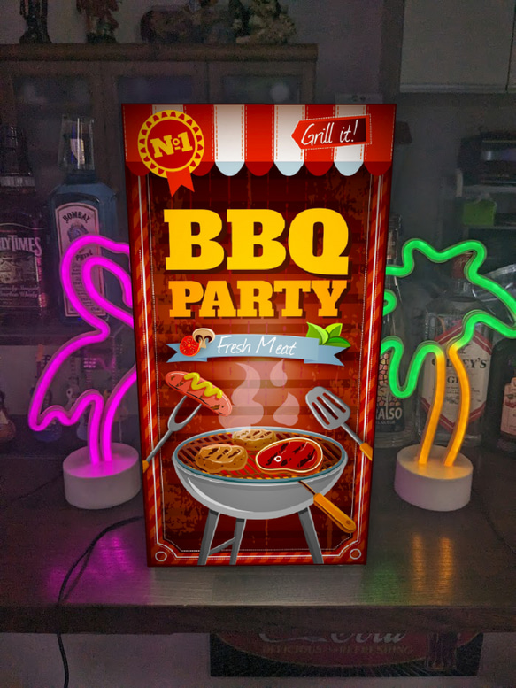BBQ バーベキュー 焼肉 アウトドア レトロ 看板 置物 雑貨 ライトBOX BBQ バーベキュー 焼肉 アウトドア キャンプ 店舗 ガレージ