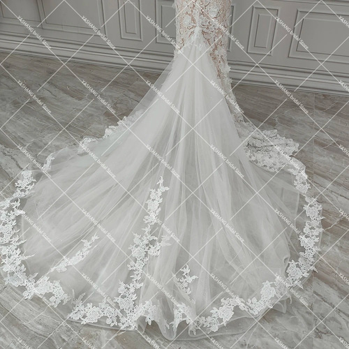 フランス風 総レース レトロ マーメイドライン ウェディングドレス 前  