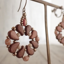 【新作】beads earrings ＊ Mat brown pink 6枚目の画像