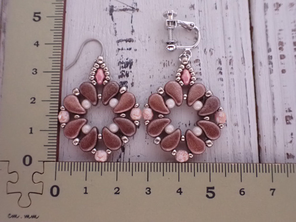 【新作】beads earrings ＊ Mat brown pink 7枚目の画像