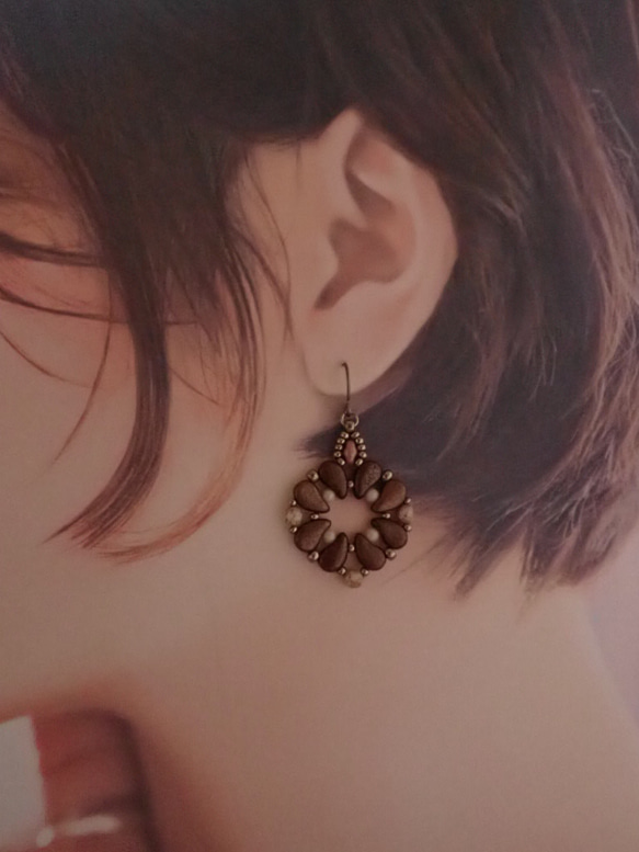 【新作】beads earrings ＊ Mat brown pink 3枚目の画像