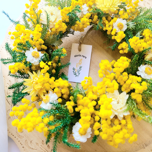 ナチュラルリース ミモザリース 2set! 母の日ギフト 08 ミモザのナチュラルリース&ブーケスワッグ