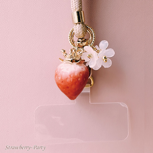 予約販売】スマホストラップ ティアラの赤いちごちゃん