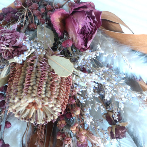 ボルドーカラーのドライフラワースワッグ スワッグ lea pua 通販  