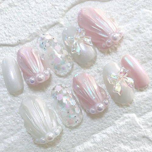マーメイドネイル 貝殻 韓国 ワンホン ピンク オーロラ ガーリー  