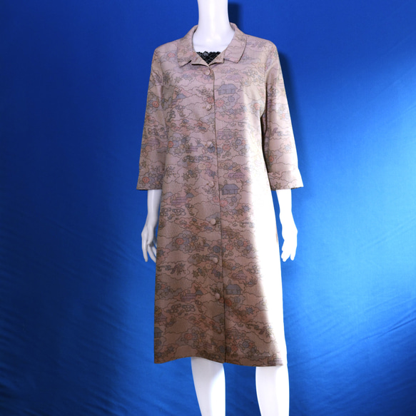着物リメイク　ロングワンピース＆ロングコート(絹着物地）大島紬 長袖 4枚目の画像