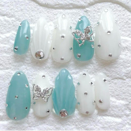 マーメイドネイル 貝殻 韓国 ワンホン オーロラ ガーリー ビジュー 蝶  