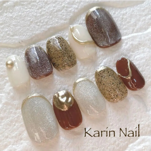 ニュアンスネイル マグネットネイル ミラーネイル シルバー 砂ジェル  