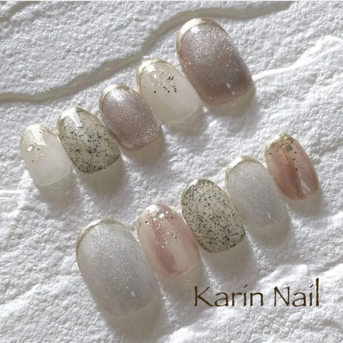 ニュアンスネイル ミラーネイル ゴールド ジェルネイル マグネット  