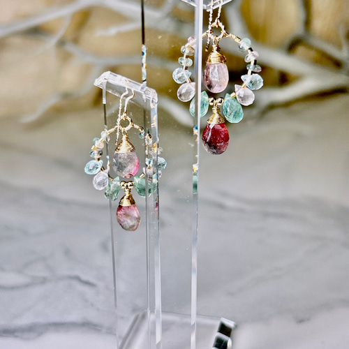 限定 マルチカラー トルマリン シャンデリア ピアス